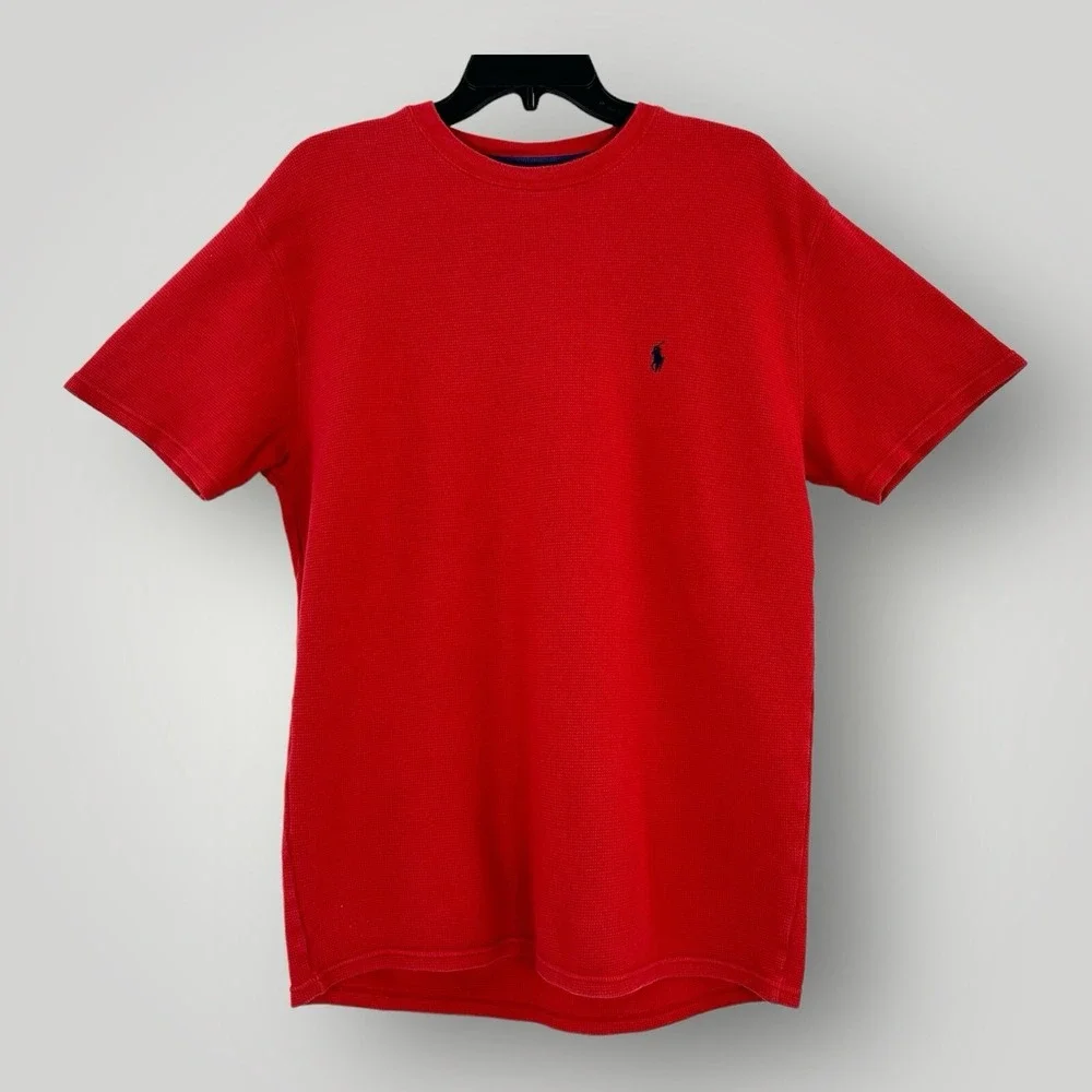 Polo Ralph Lauren Thermal Knit T Shirt Mens L‎ Red Blue Pony Preppy Casual